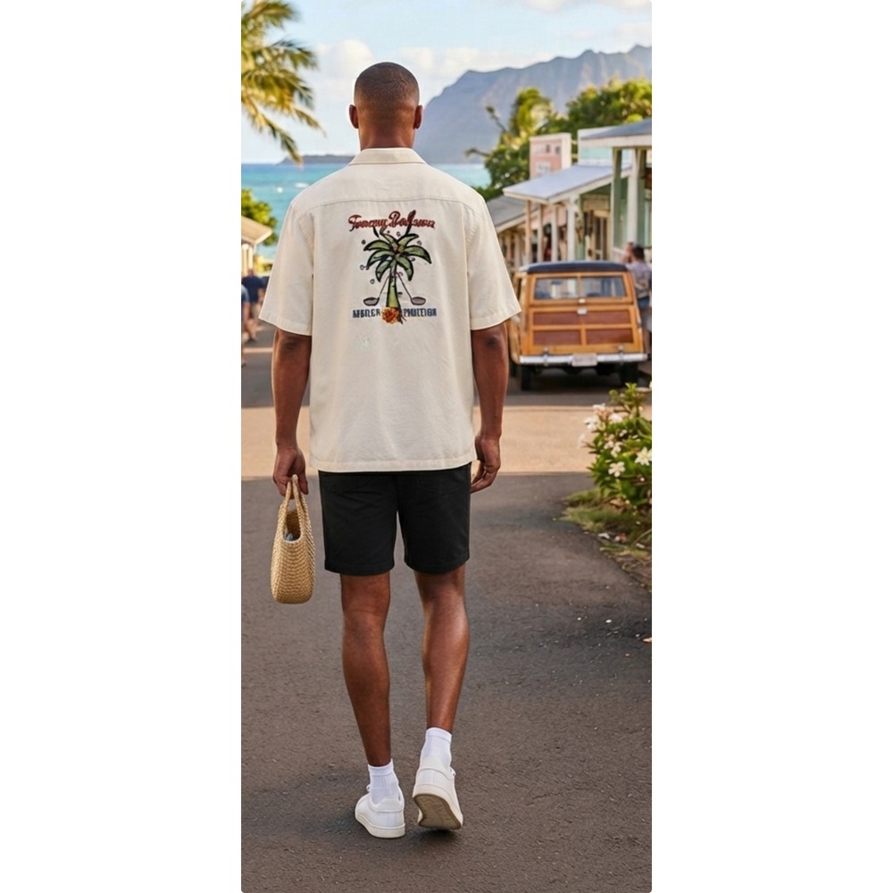 Tommy Bahama Absolu Perfection Golf Shirt Mens XXXL Cream Silk Blend Embroidered